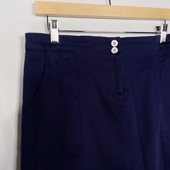 J McLaughlin Size 10 Navy Blue Cotton Stretch Textured Mini Skirt Made in USA - Picture 3 of 10